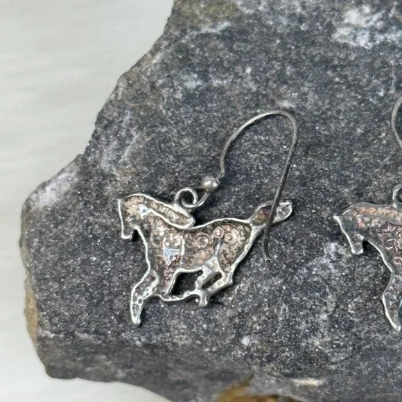 Sterling Silver Running Horse Dangle & Drop Earrings - Picture 3 of 7